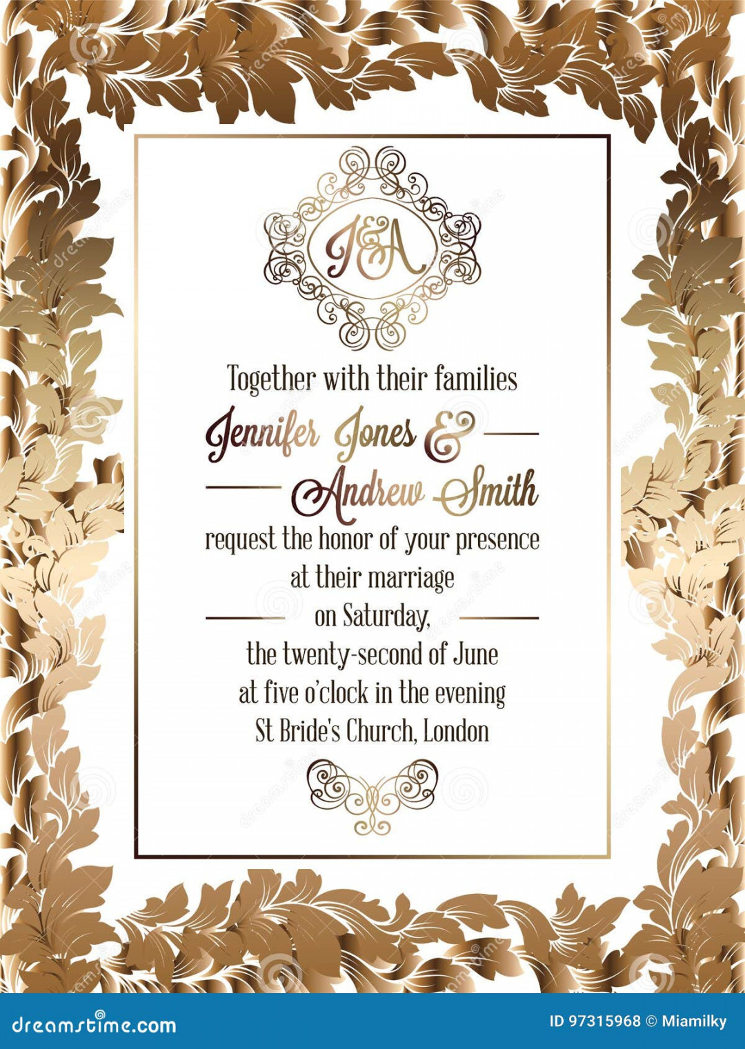 Vintage Baroque Style Wedding Invitation Card Template