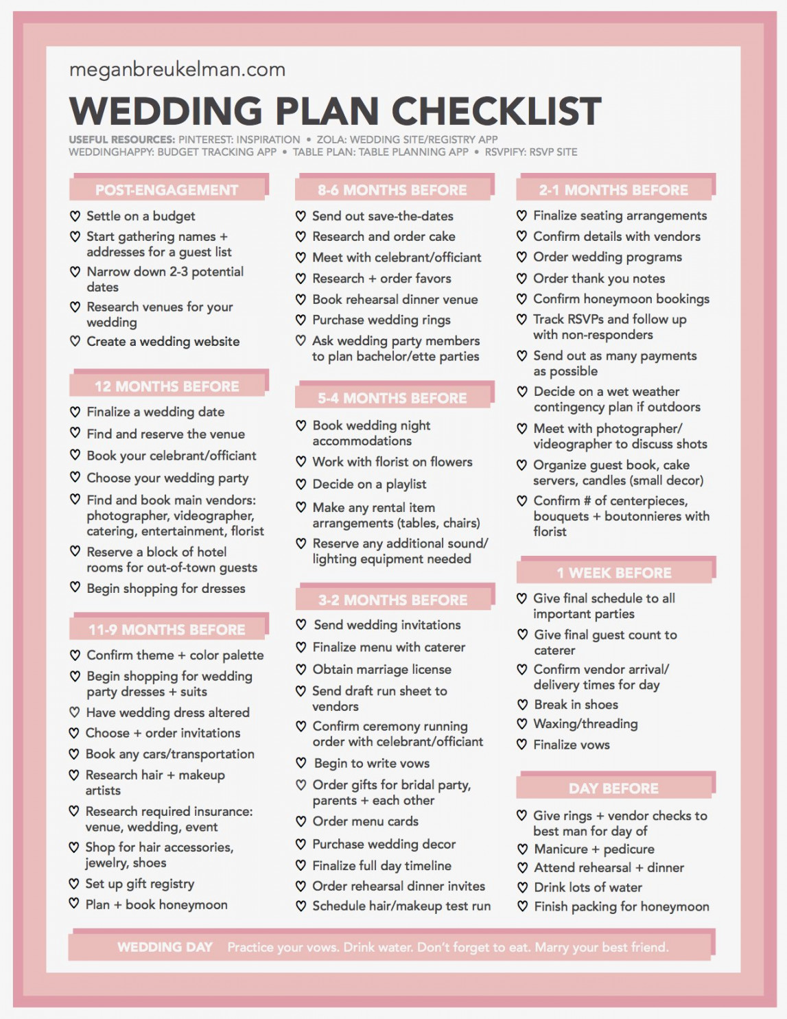 Wedding Countdown Checklist - Free Printable Wedding Checklist PDF