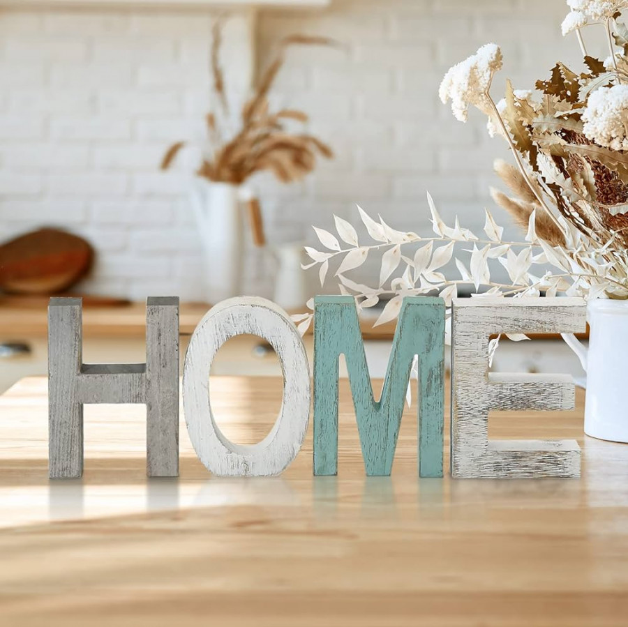 Y&ME Rustic Wooden Sign, Decorative Wooden Block Word Signs, Free Standing  Wooden Letters, Rustic House Signs for Home Decor,