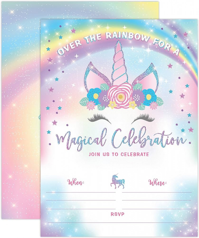 YME Unicorn Birthday Invitations Rainbow Unicorn Party Invitations Pack of