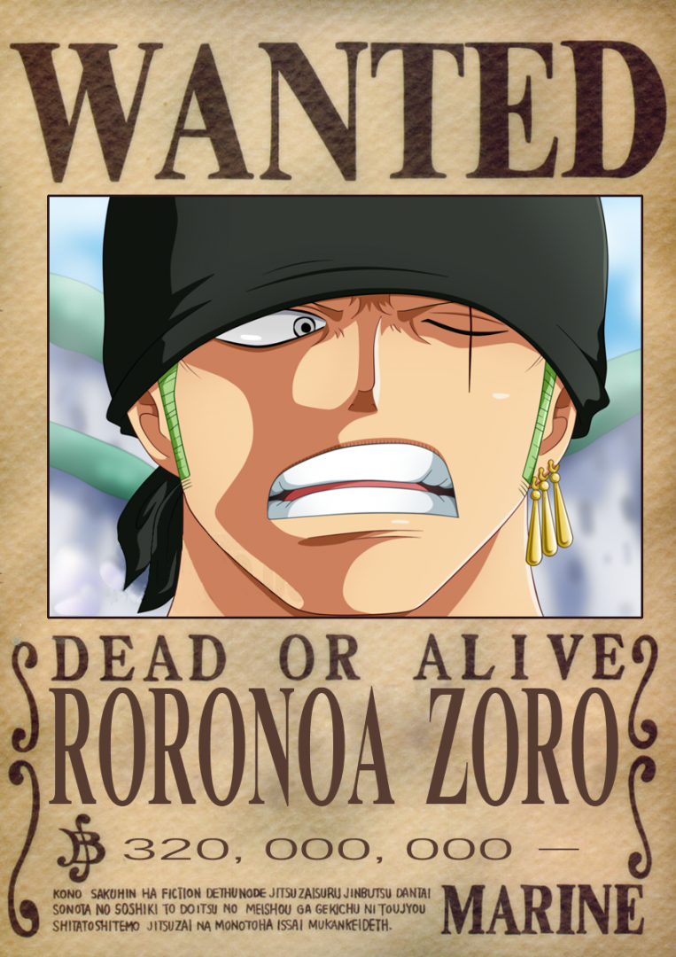 Zoro Dressrosa Wanted Poster  Zoro one piece, Roronoa zoro, One