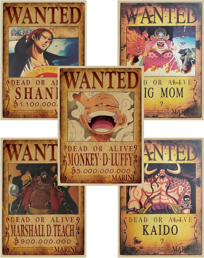 ZPPLD Anime Poster, One Piece Wanted Poster,  cm × , cm groß,  Manga-Poster Vintage Kraftpapier – gerollt in einem stabilen Karton