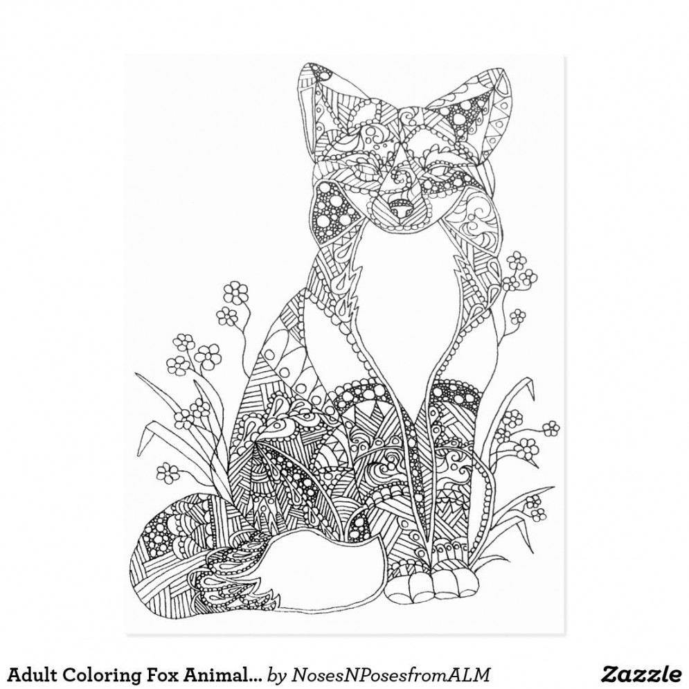 Adult Coloring Fox Animal Art Postcard  Zazzle