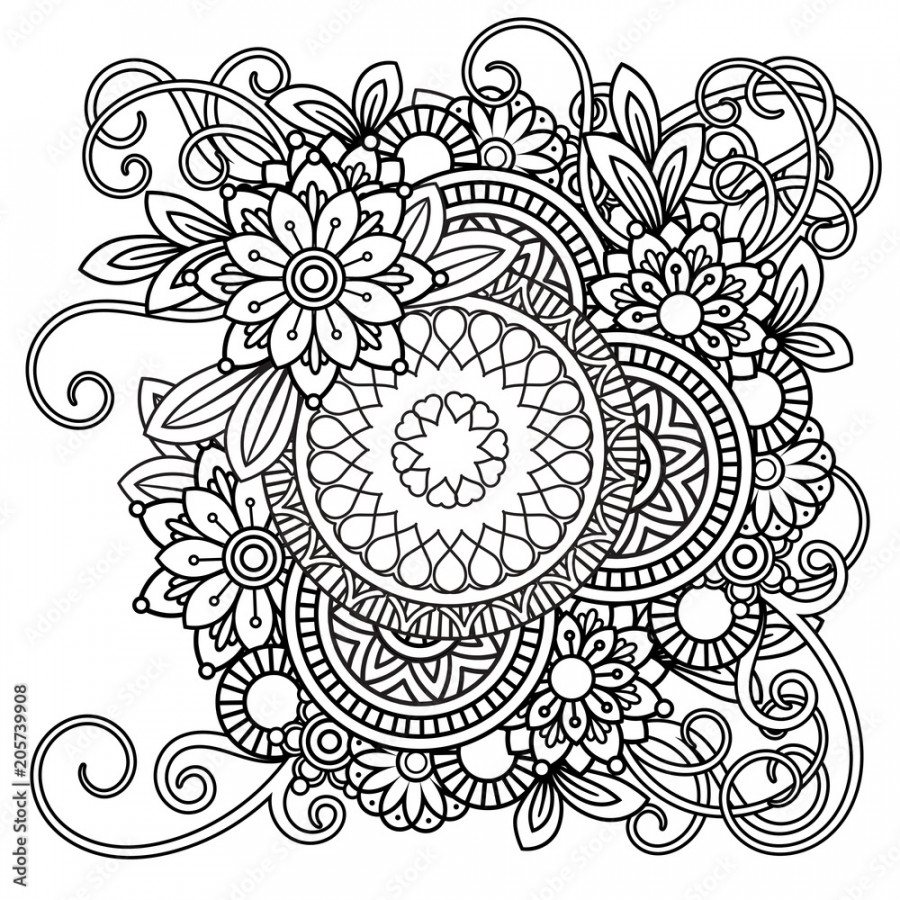 Adult coloring page with flowers pattern