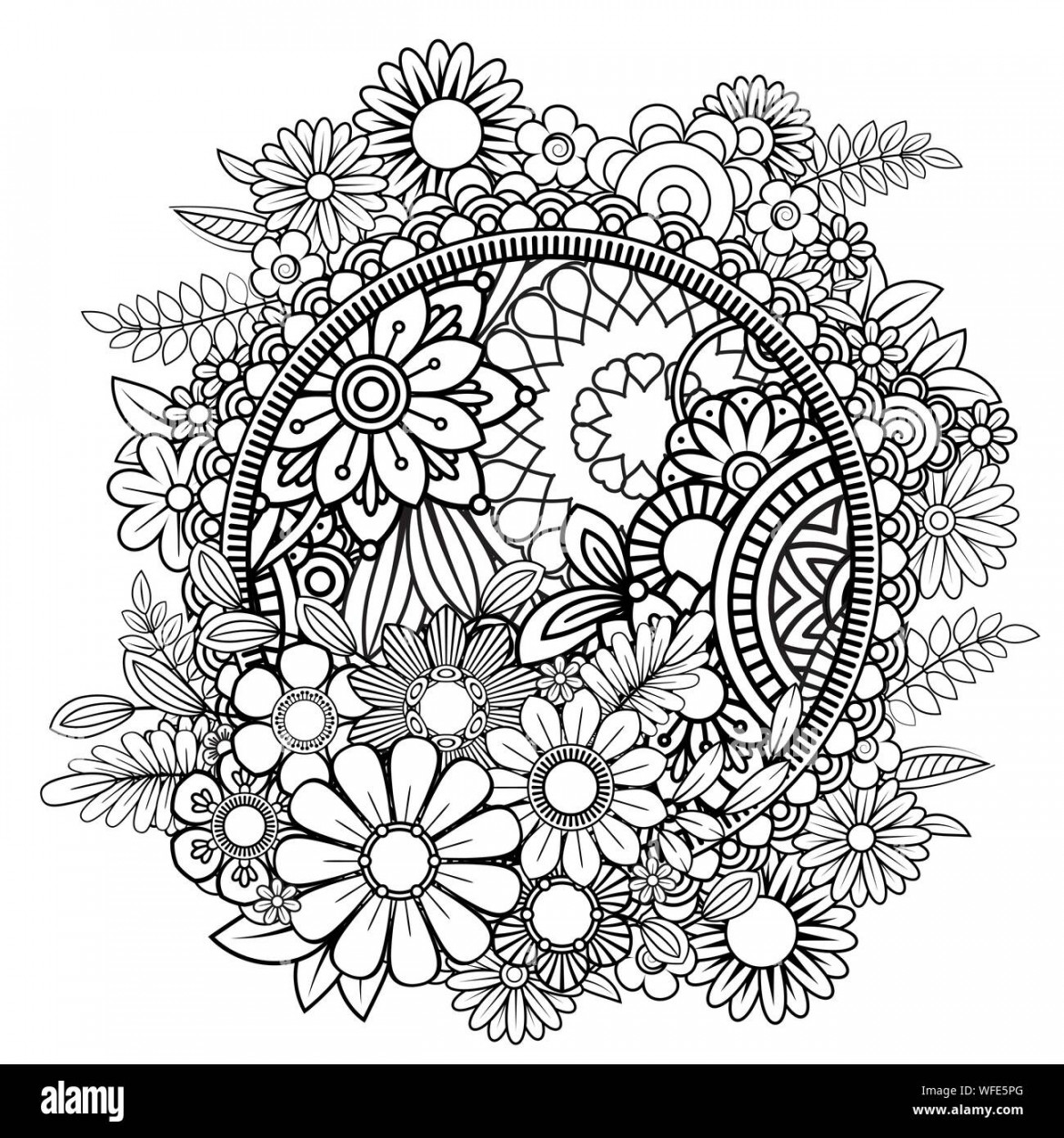 Adult coloring page with flowers pattern