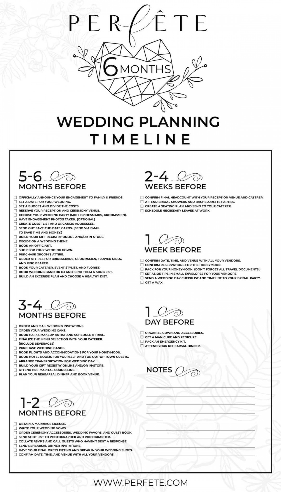 and  Month Wedding Planning Checklist - Perfete