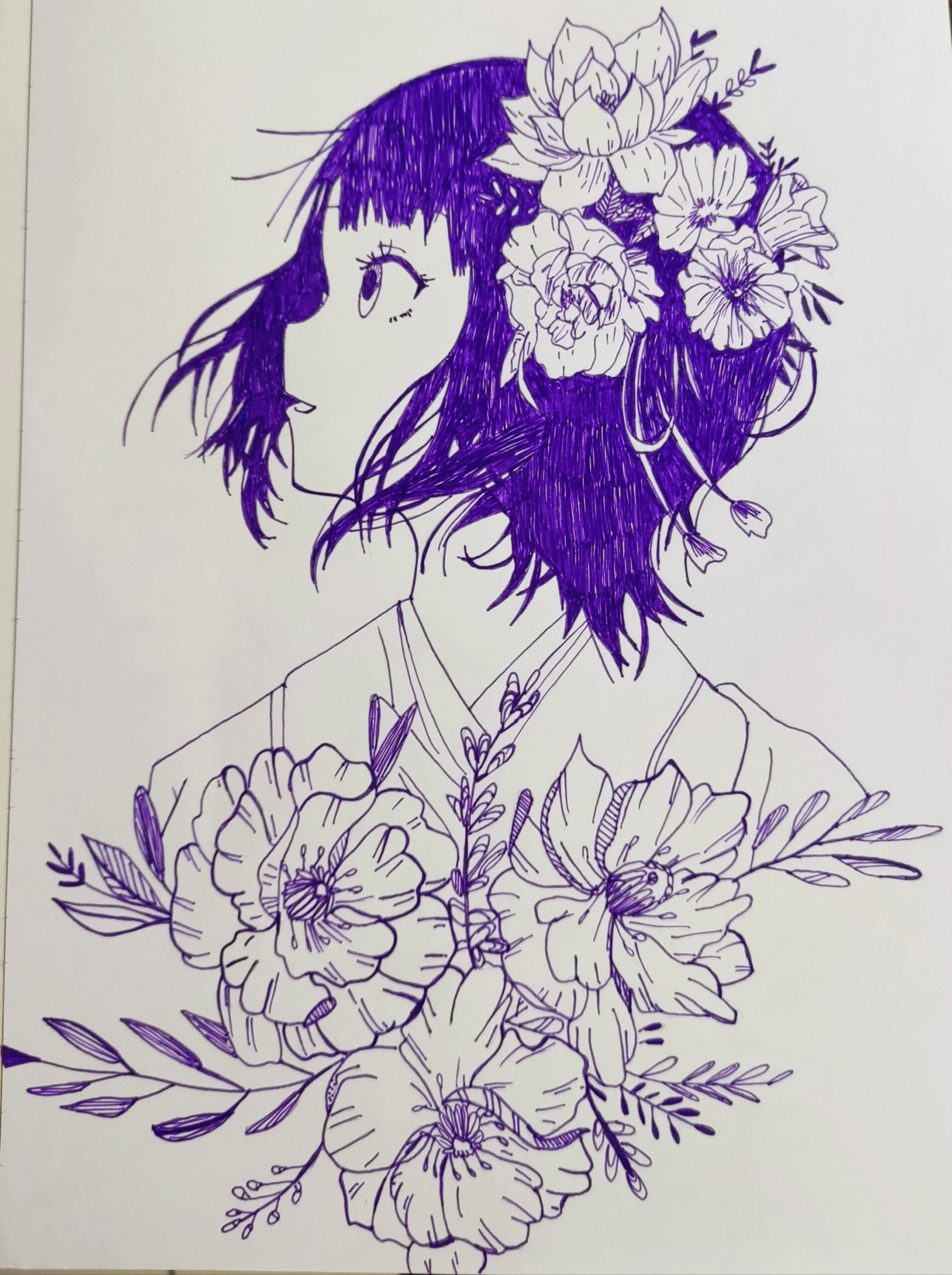 Anime girl with flowers by AnglDus on DeviantArt