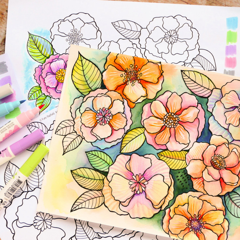 Artsy Floral free colouring page