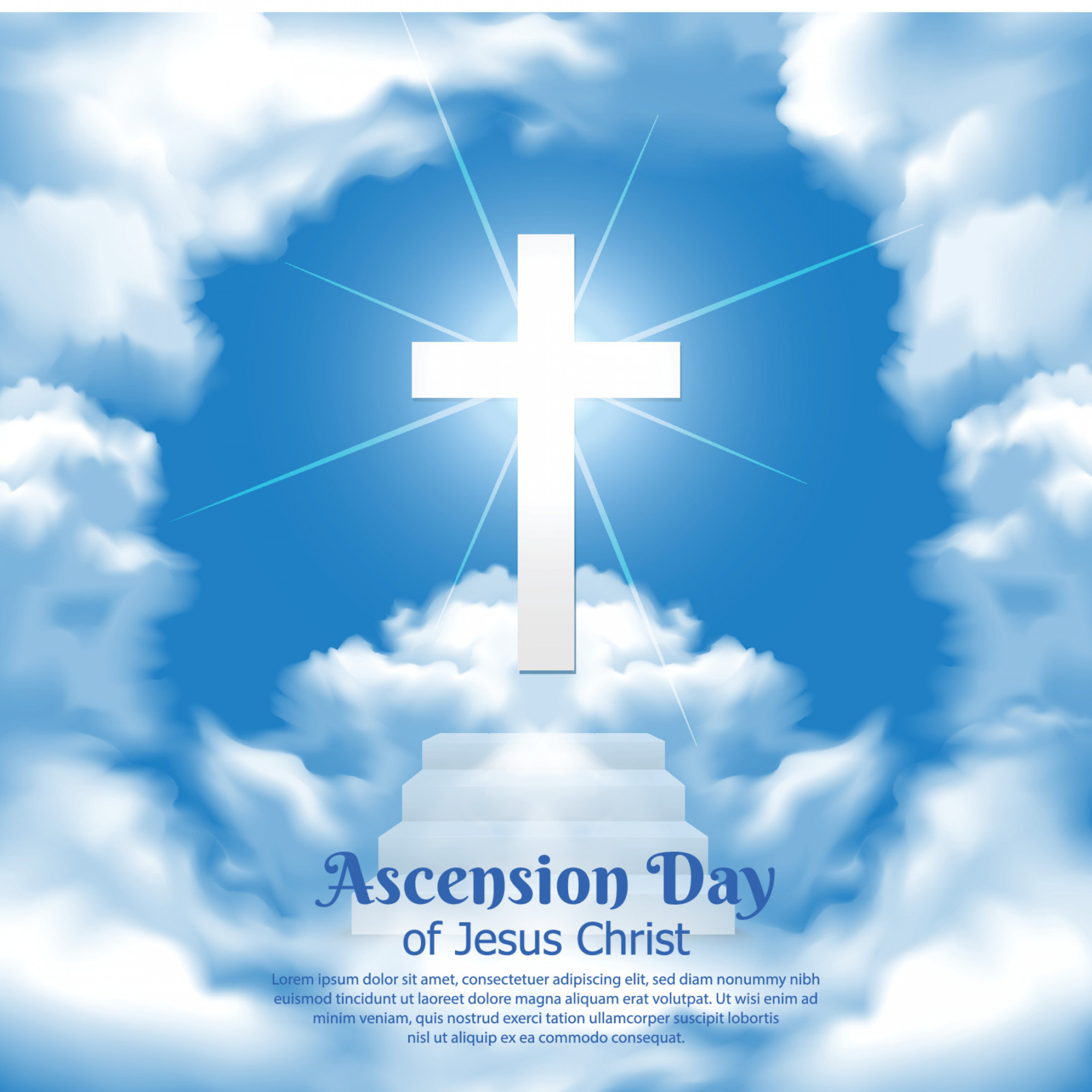 Ascension Day of Jesus Christ design with realistic clouds, cross