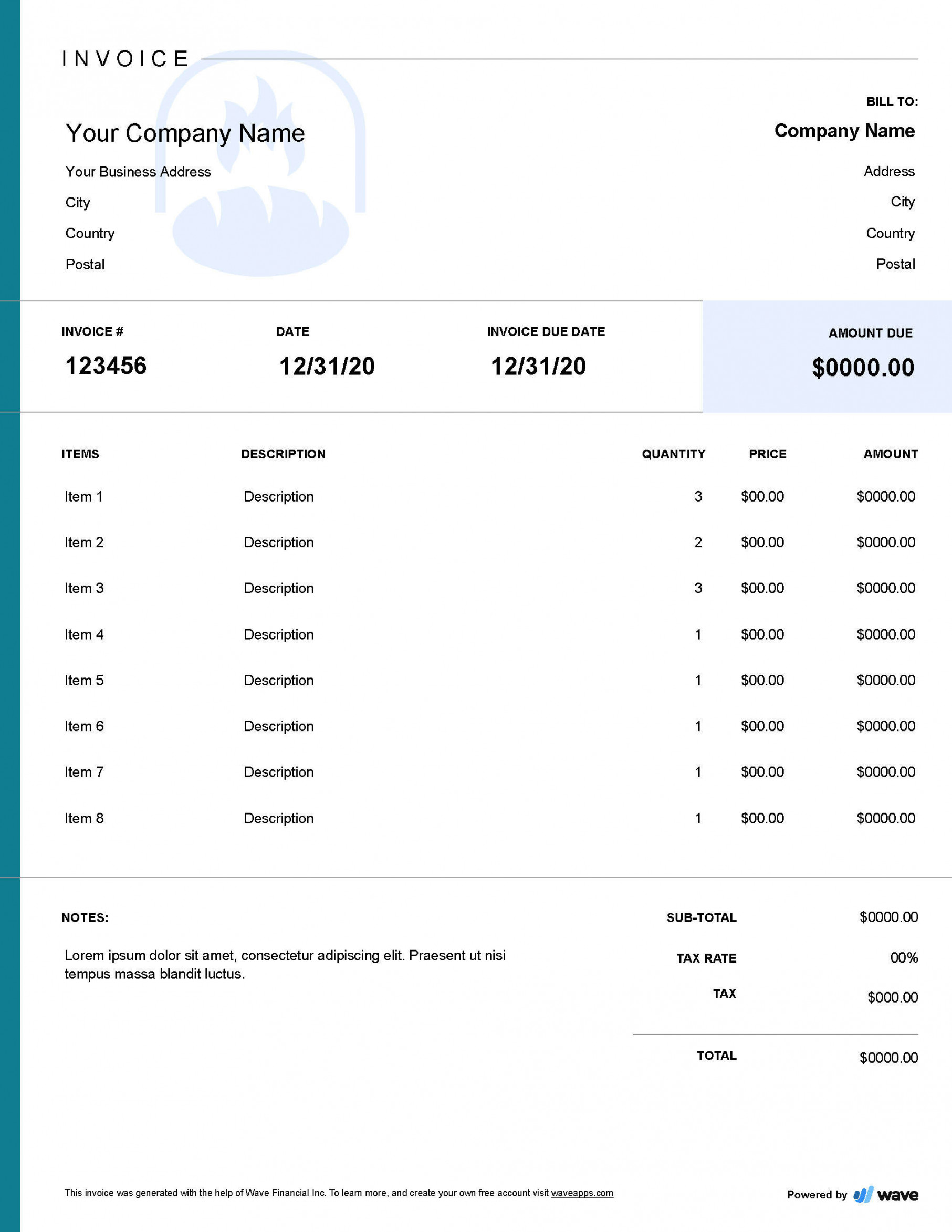 Bakery Invoice Template - Wave Financial