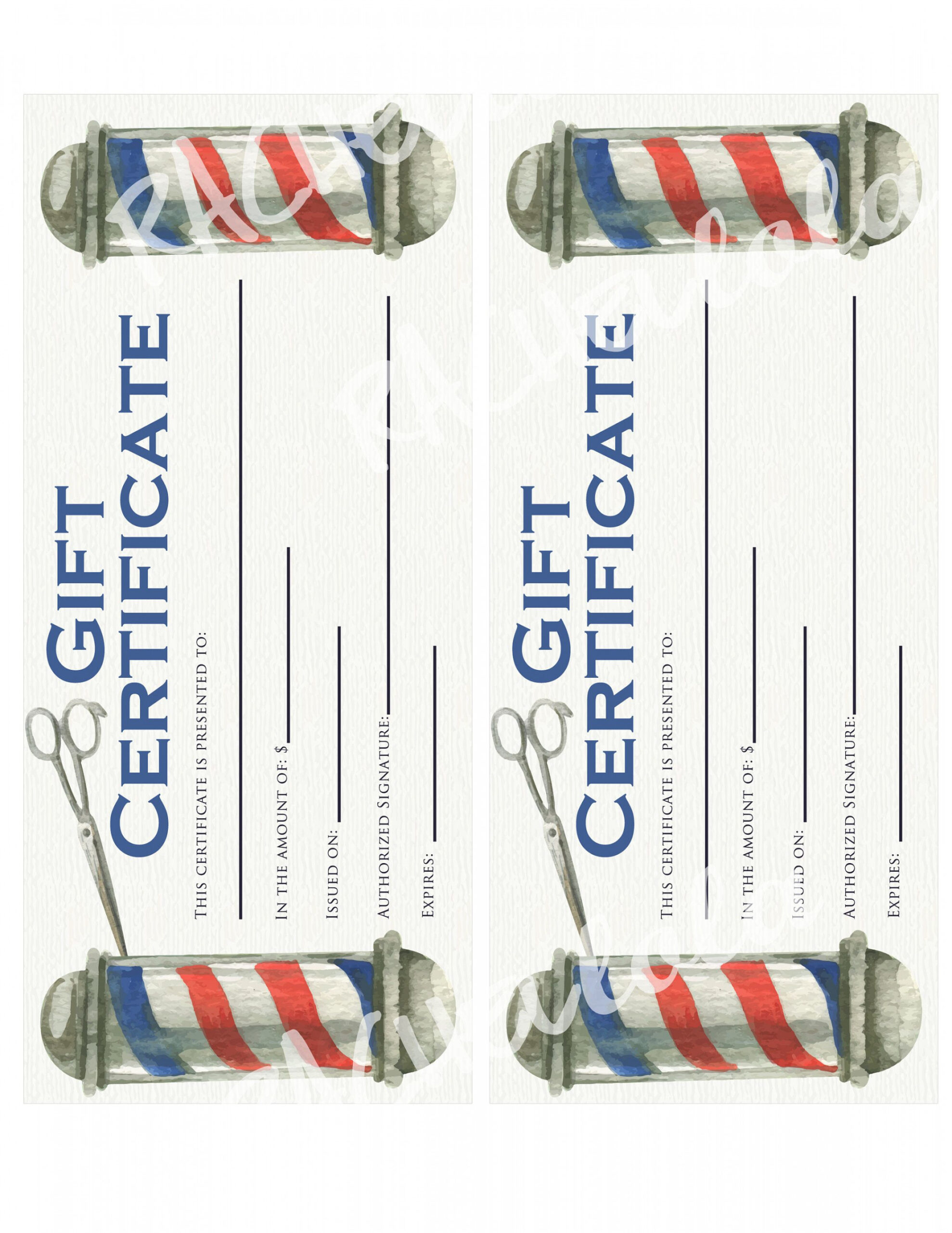 Barber Gift Certificate Printable Fillable Template Mens - Etsy