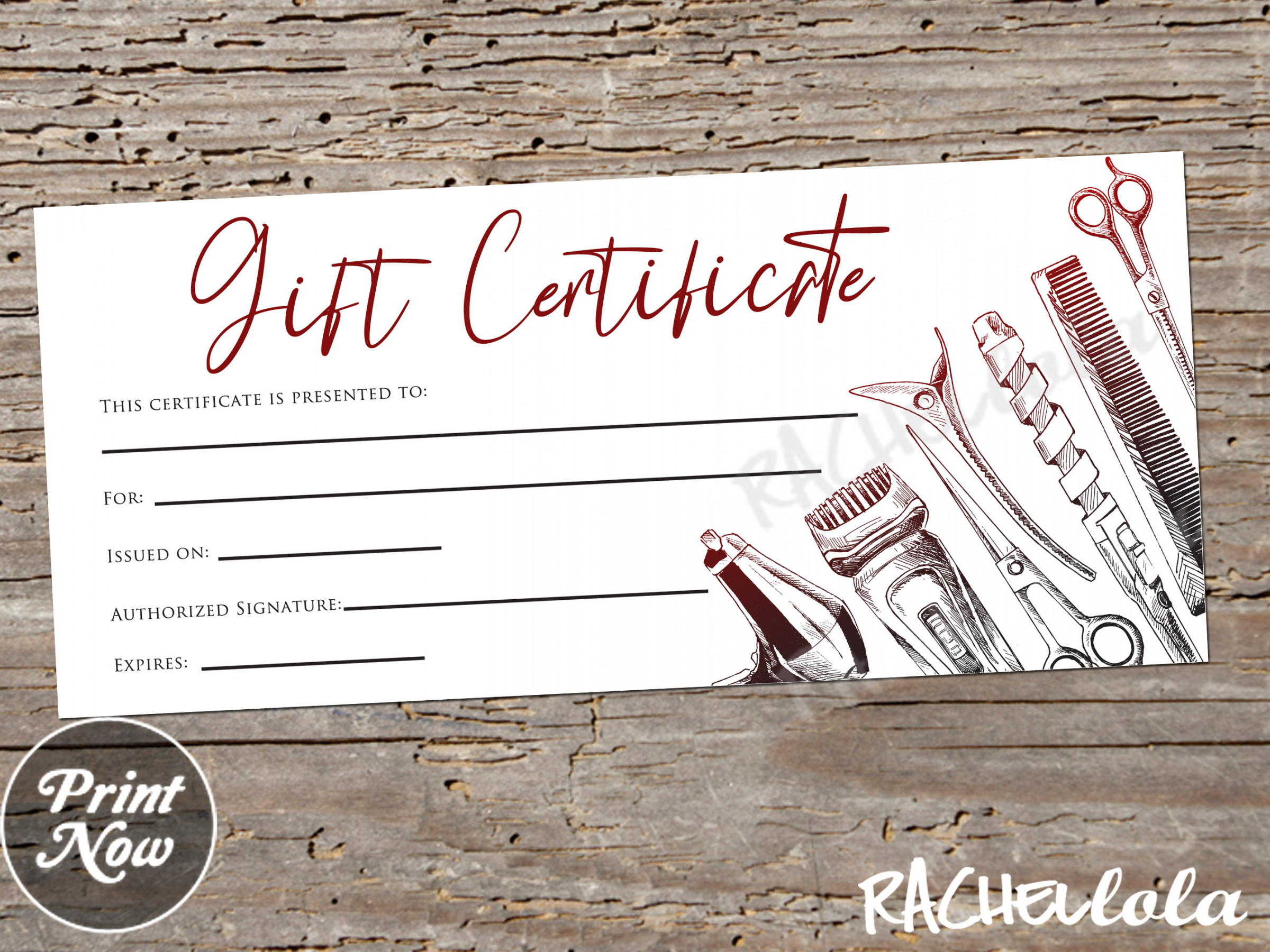 Barber Gift Certificate Printable Fillable Template Mens - Etsy