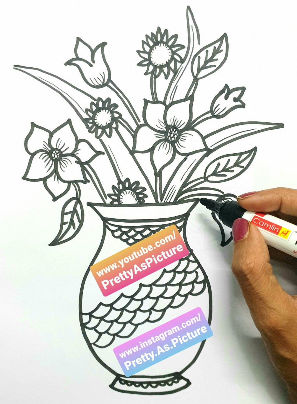 Beautiful and Easy Flower Pot / Flower vase drawing tutorial