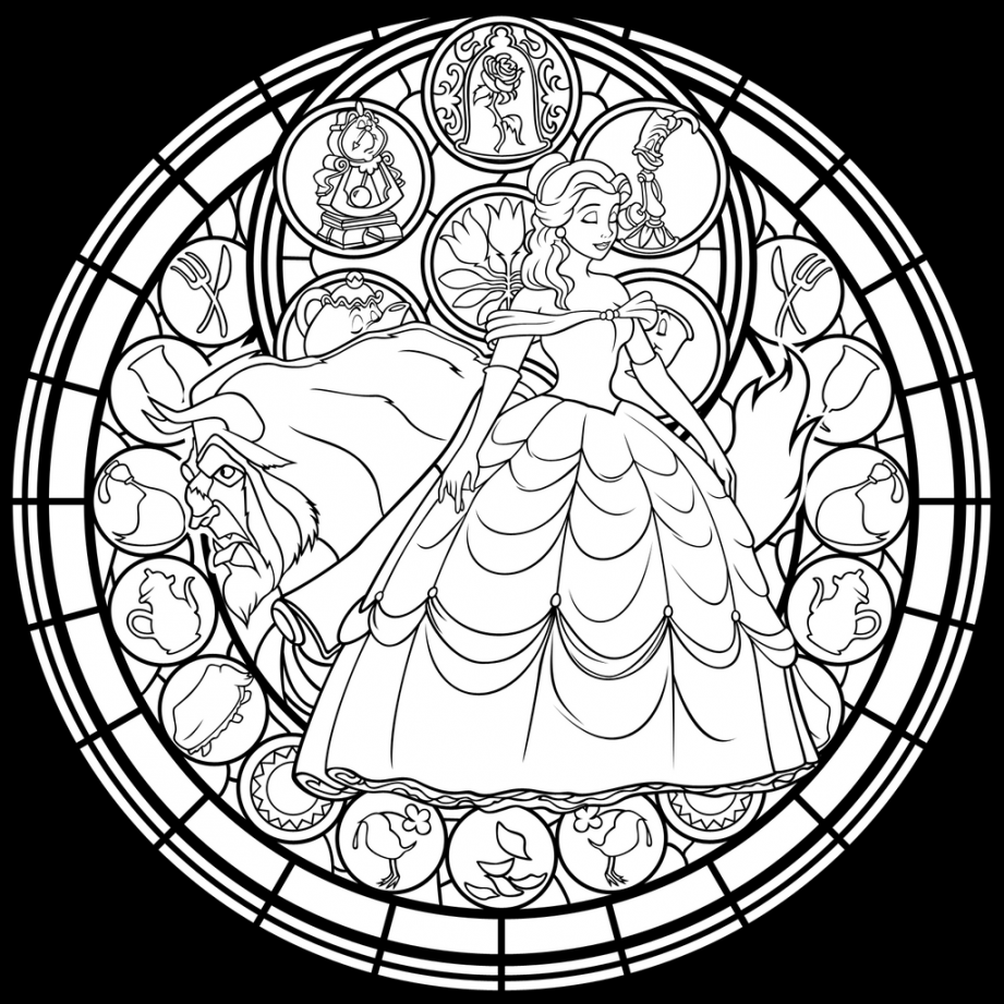 Belle Stained Glass: Vector -coloring page- by Akili-Amethyst on