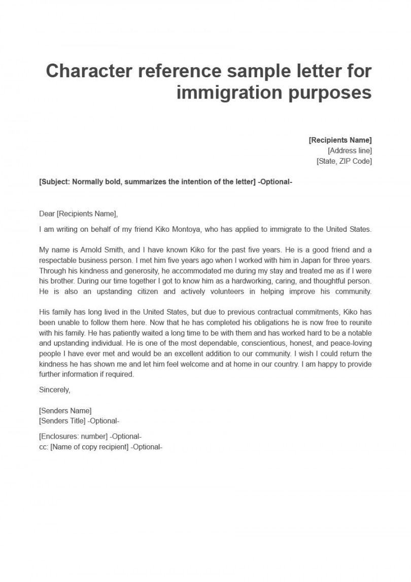 Best Of Character Reference Letter For Immigration Purposes