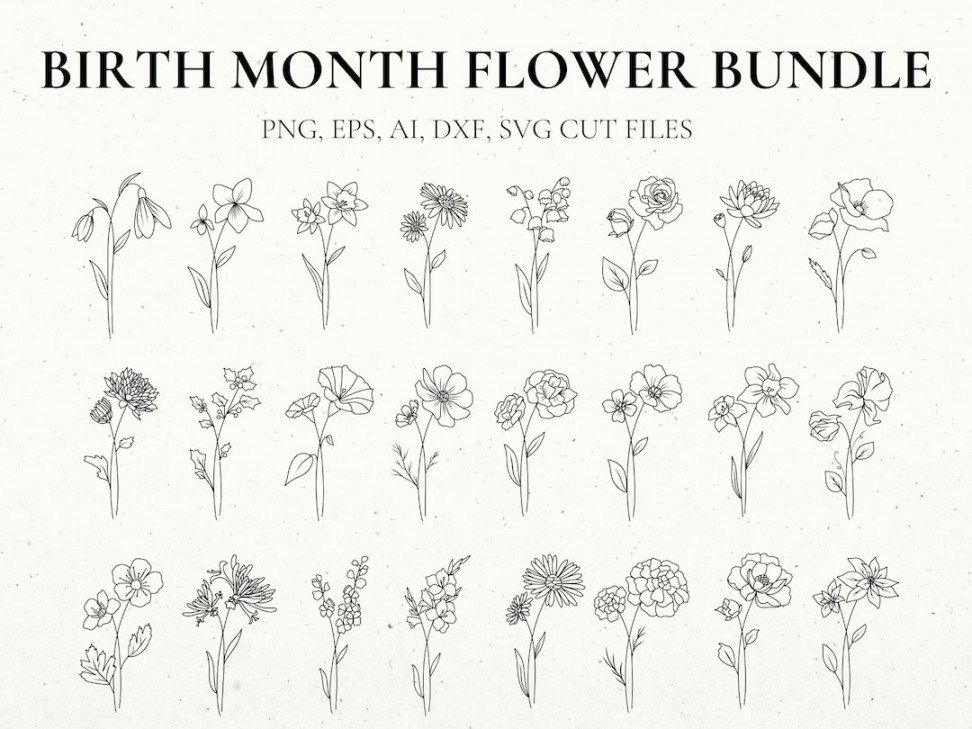 Birth Month Flower Svg Bundle Hand Drawn Flower Flower - Etsy UK