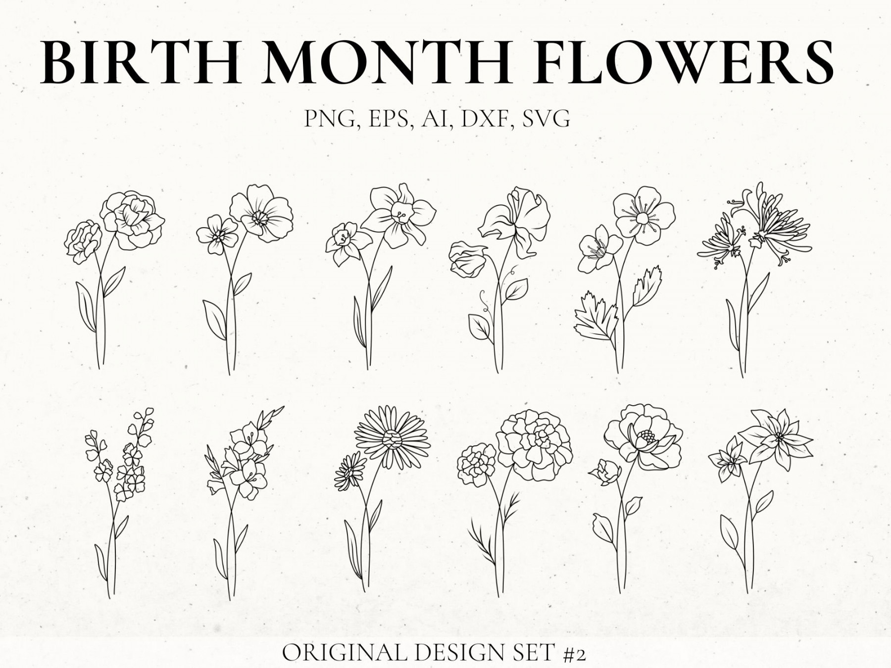 Birth Month Flower Svg Bundle Hand Drawn Flower Flower - Etsy