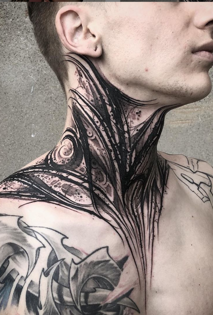 Black Lettering throat tattoo #black #lettering #tattoo #throat