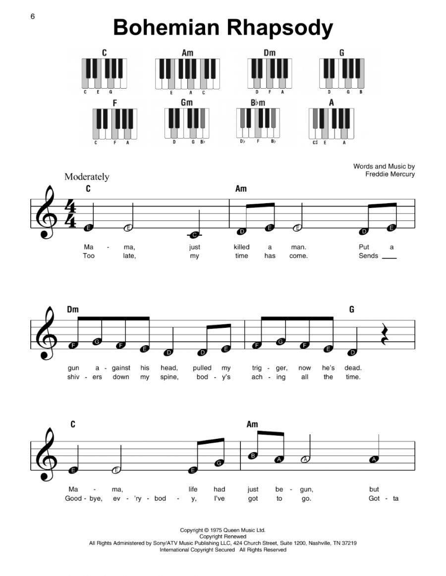 Bohemian Rhapsody Sheet Music  Queen  Super Easy Piano