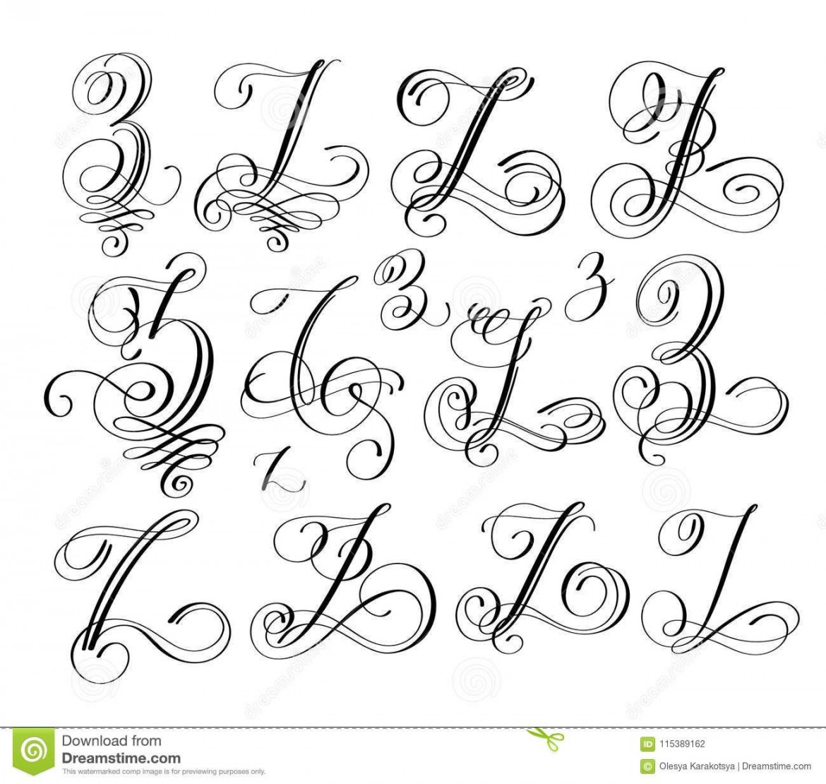 Calligraphy Lettering Script Font Z Set, Hand Written Stock Vector