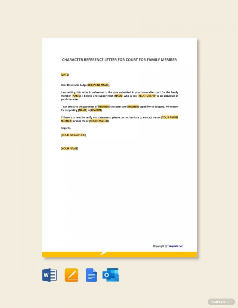 Character Letter For Court for Family Member - Download in Word