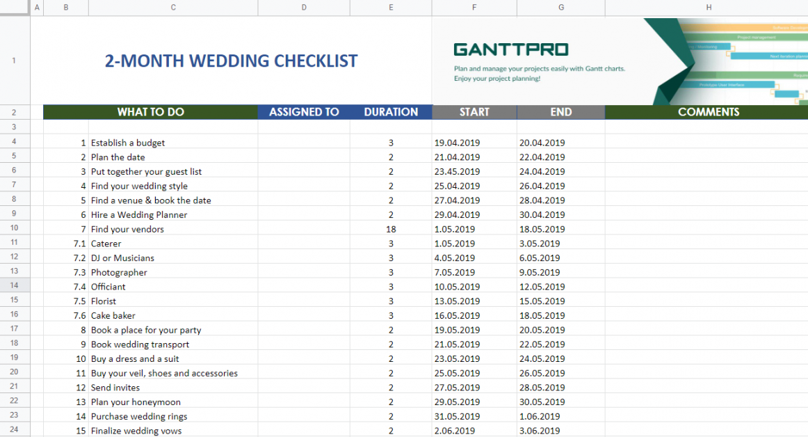 Checklist for planning a wedding in  months  Excel Template