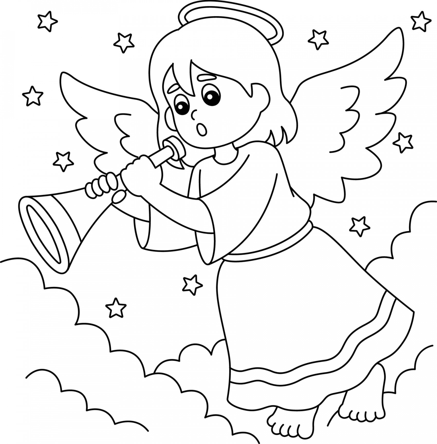 Christmas Angel Coloring Page for Kids  Vector Art at Vecteezy