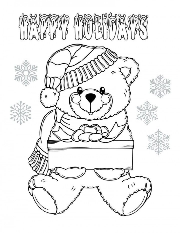 Christmas Bear Coloring Page for The Holidays  Teddy bear