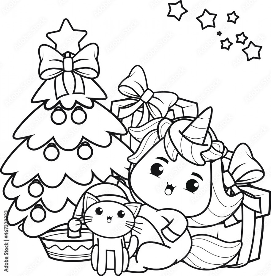 Christmas coloring book with cute unicorn Stock-Vektorgrafik