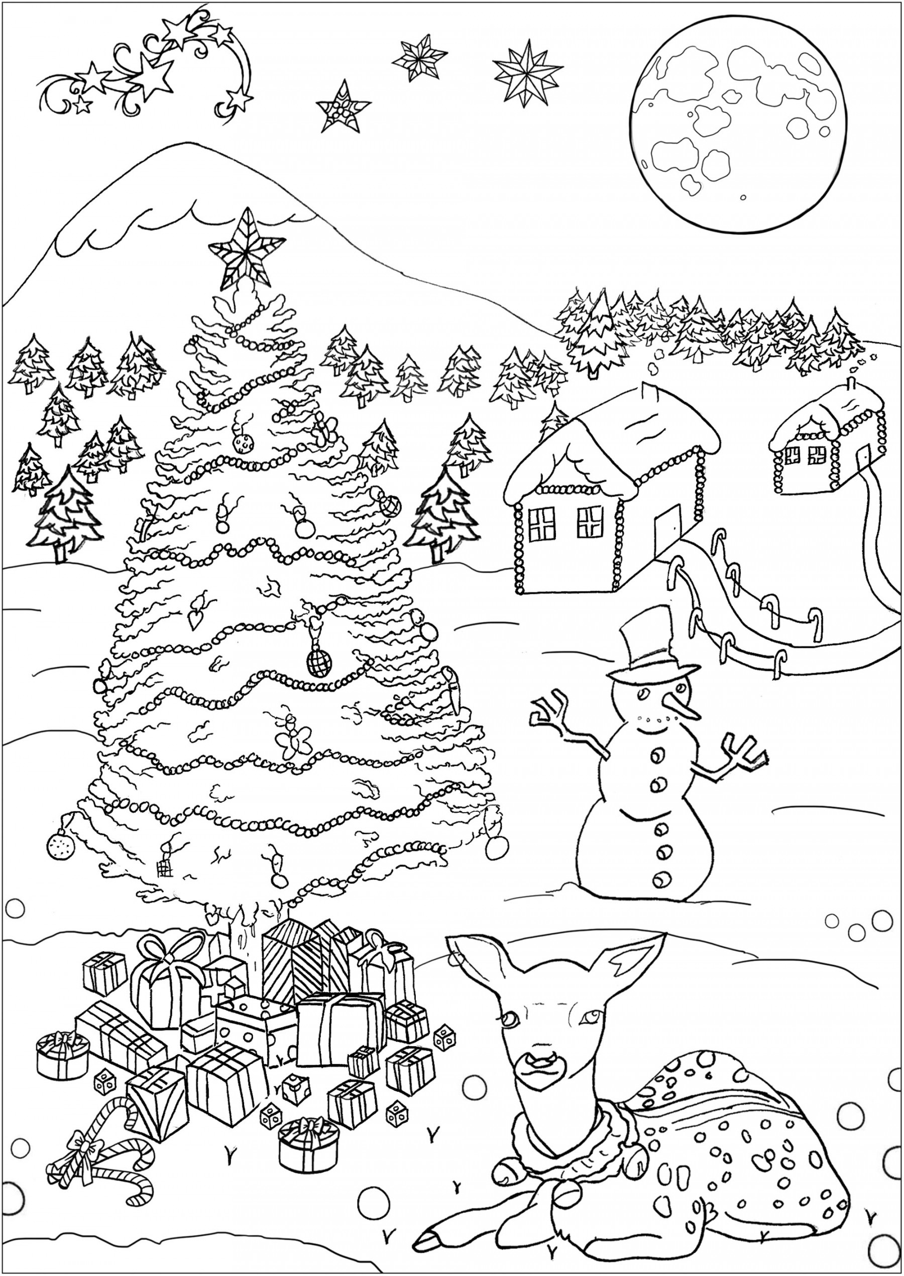 Christmas landscape - Christmas Adult Coloring Pages