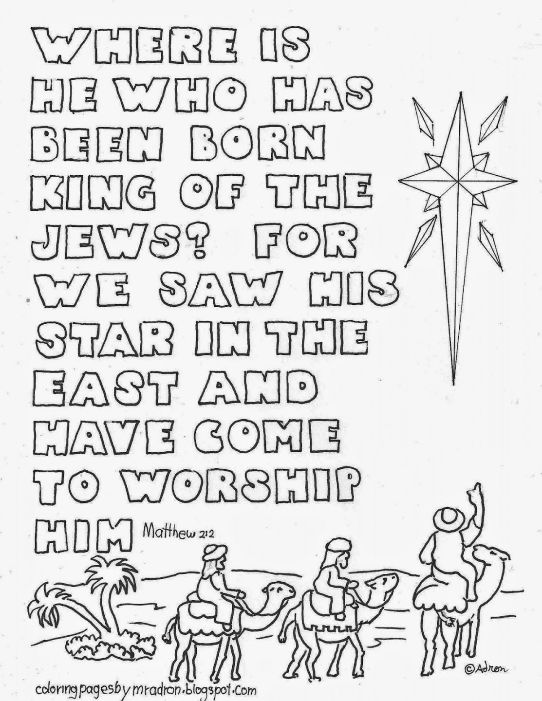 Christmas star and Bible verse coloring page