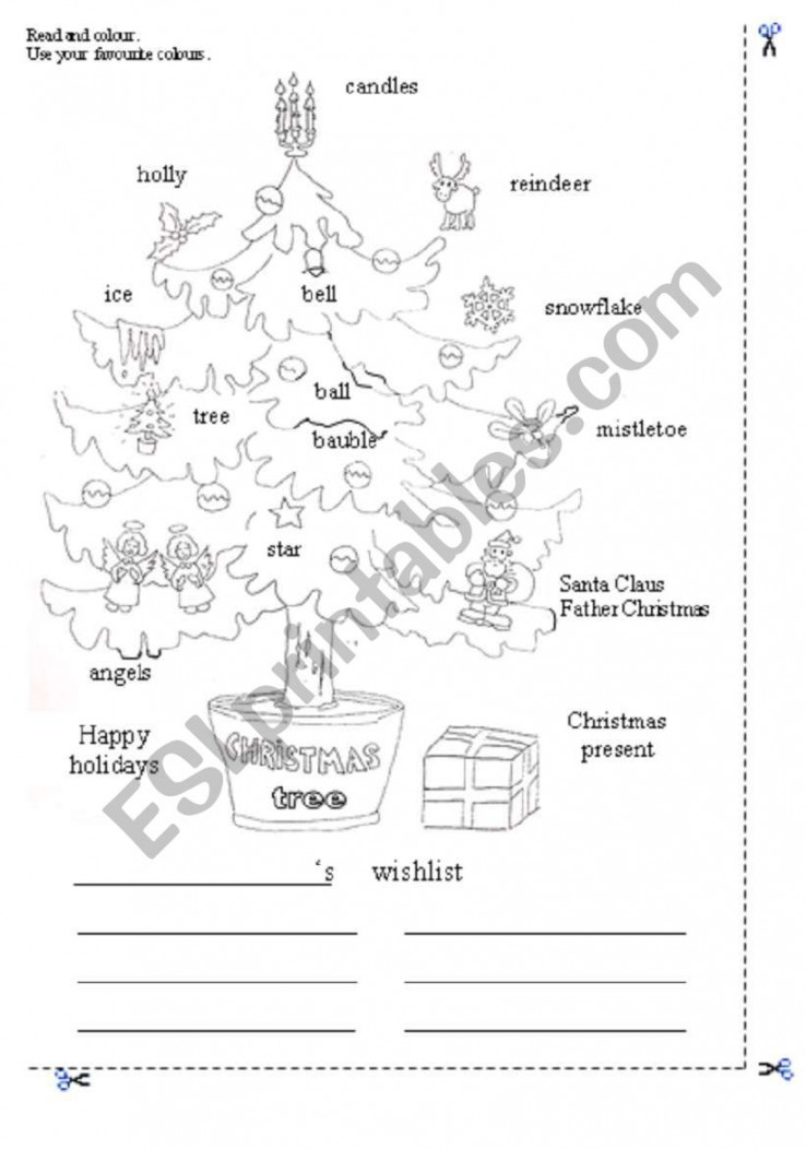 Christmas Tree coloring page - ESL worksheet by francescopio