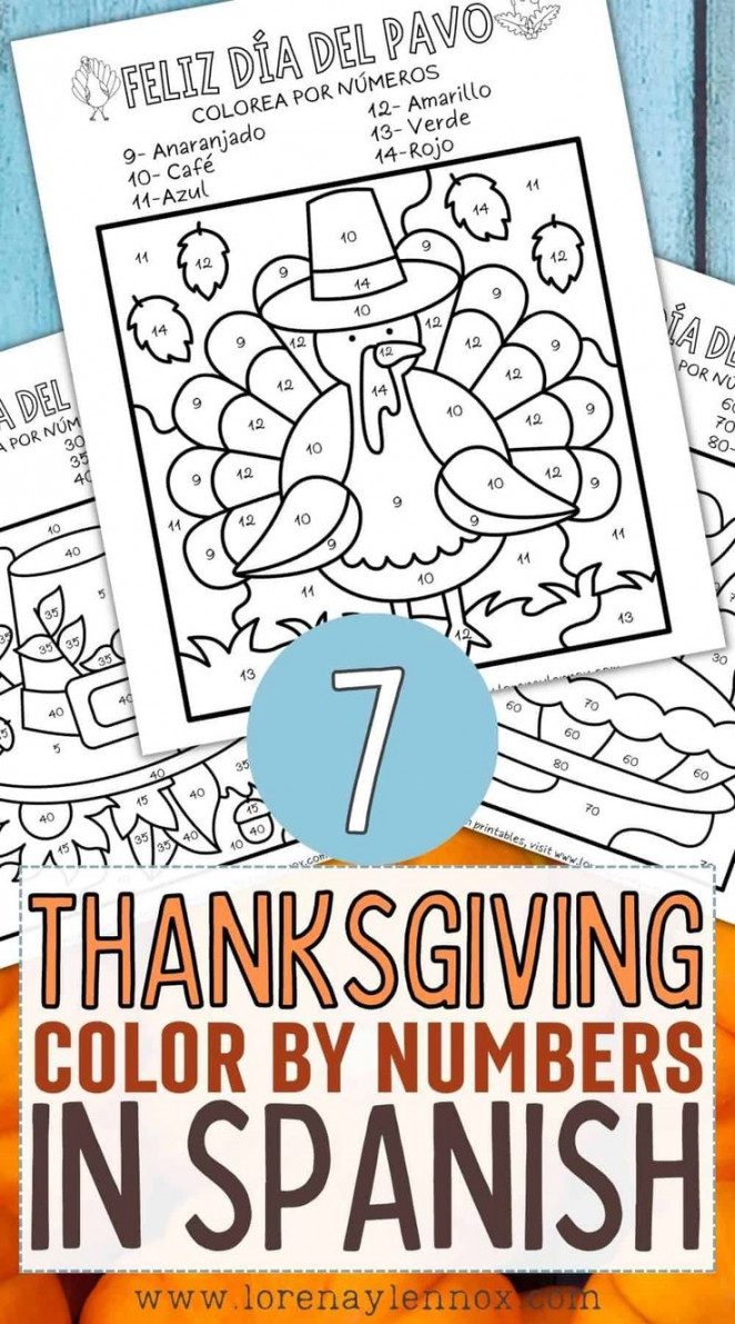 Color by Number Thanksgiving Coloring Pages in Spanish in