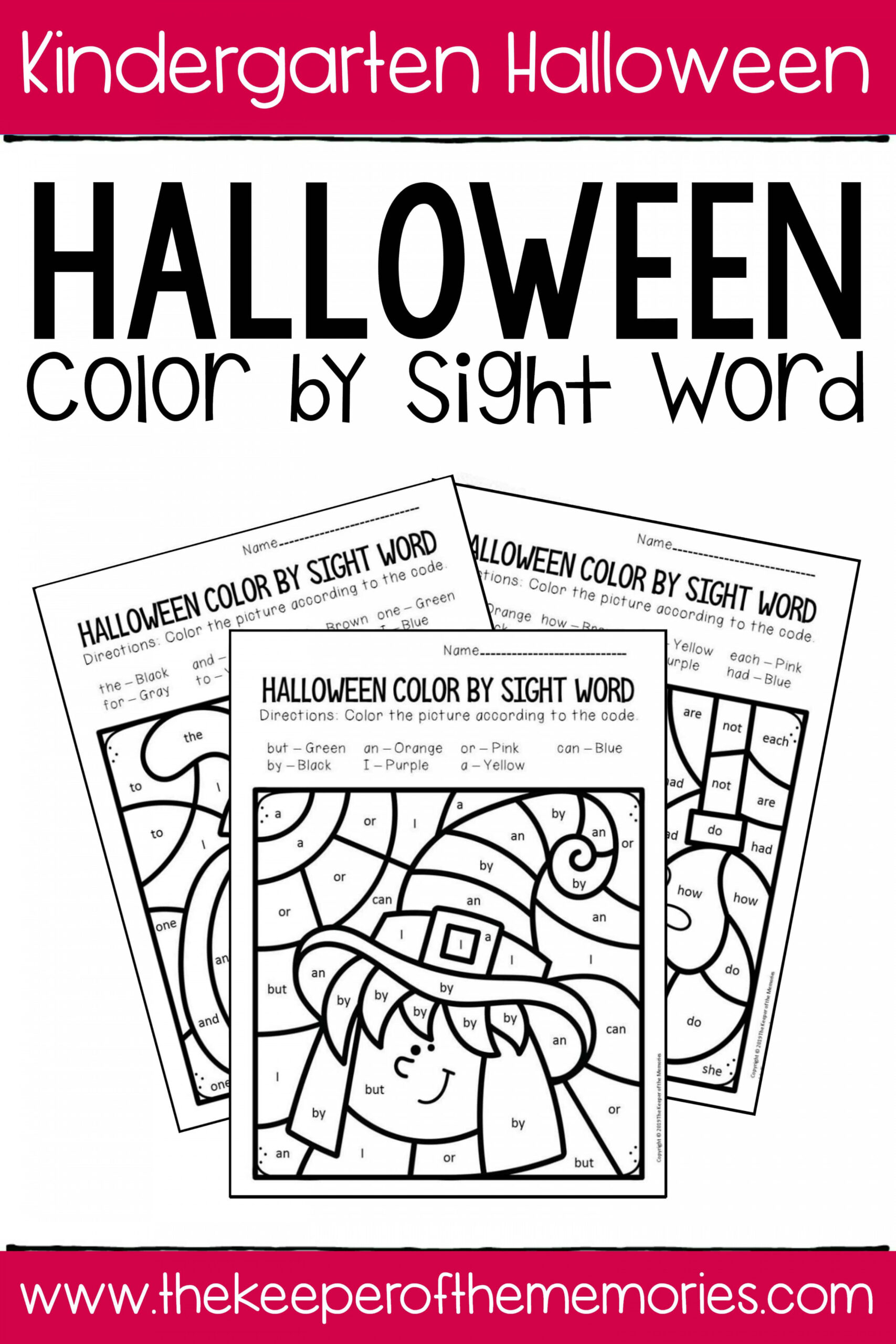 Color by Sight Word Halloween Kindergarten Worksheets