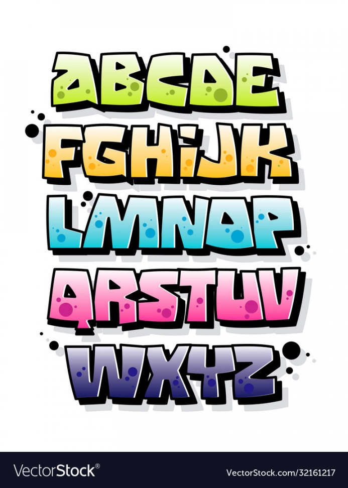 Colorful graffiti font with highlights Royalty Free Vector