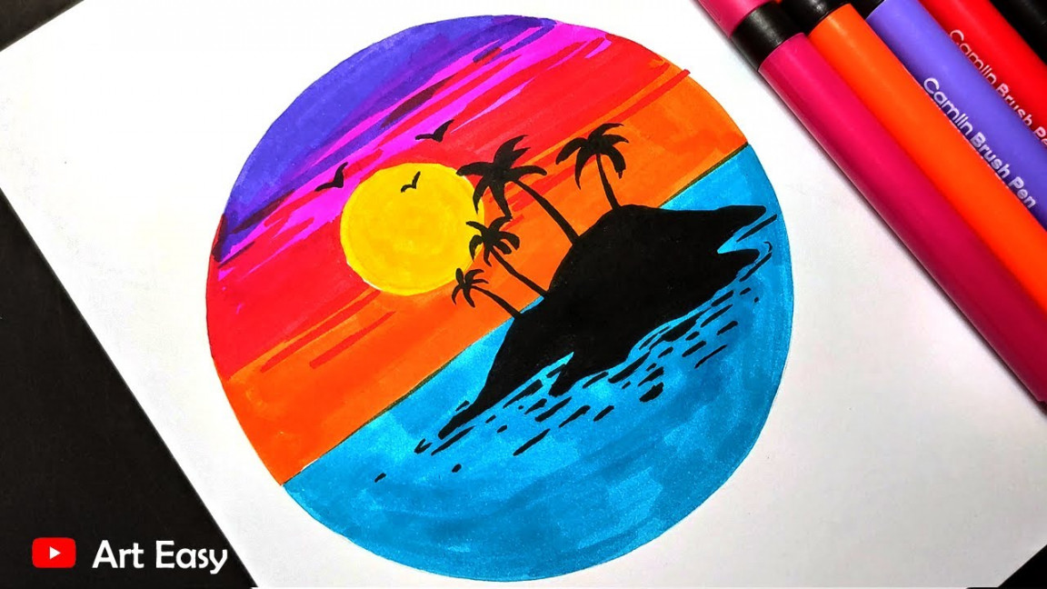 Colorful Sunset Drawing with Brush Pen  Very Easy