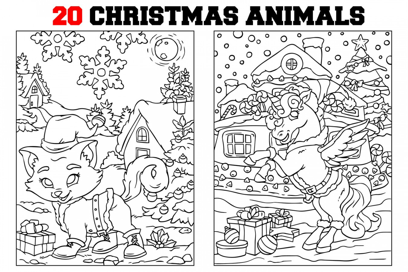 Coloring Pages For Kids -  Christmas Animals Pages