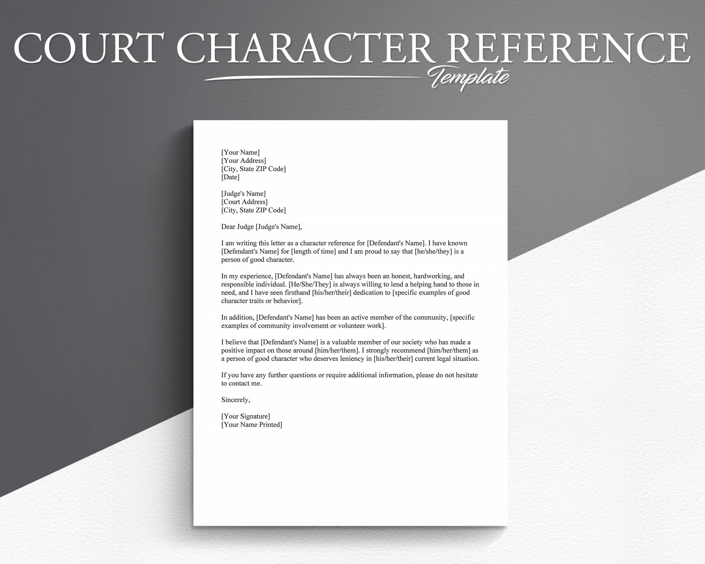 Court Character Reference Letter Template