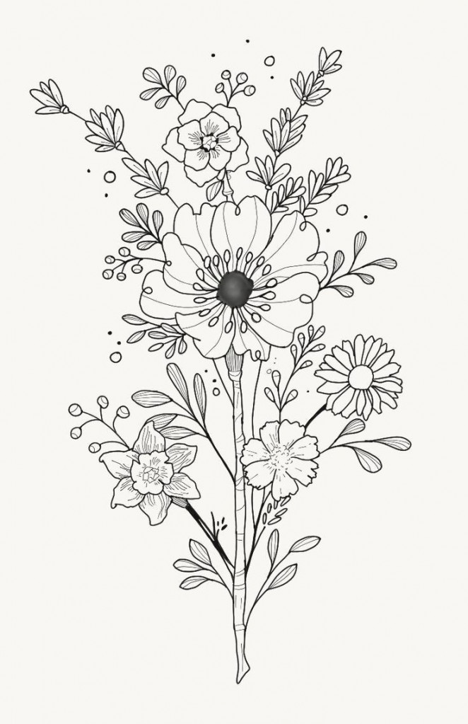 Cute Coloring Page  Wildflower drawing, Flower drawing, Flower