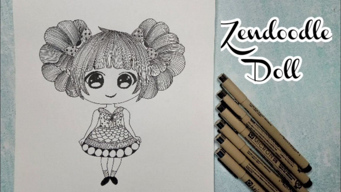 Cute Doll With Zentangle Designs  Easy Zentangle Art  Doodle Pen  Line  Art  Draw With Me - YouTube  Doodle art, Zentangle art, Line art drawings