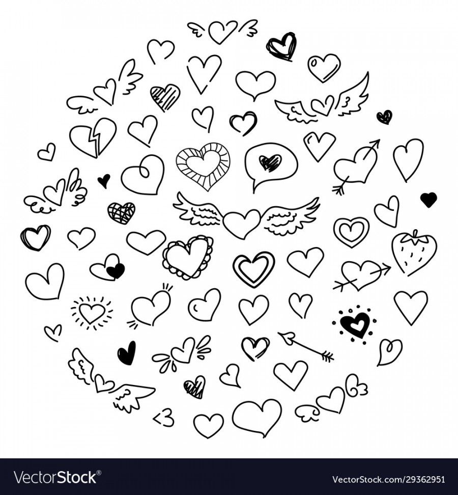 Cute doodle heart set love concept drawing design Vector Image