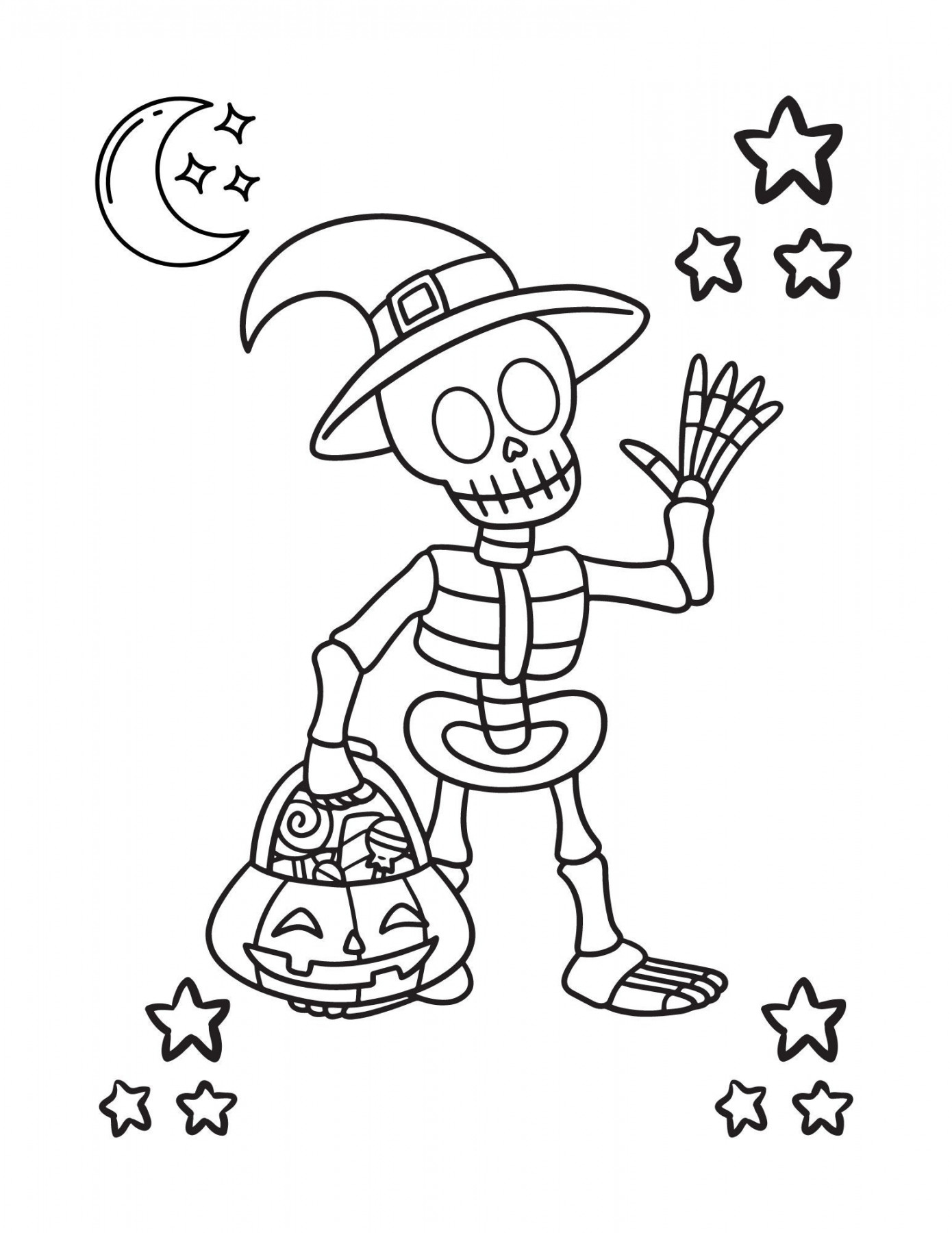 Cute Skeleton Halloween Coloring Page-instant Download - Etsy