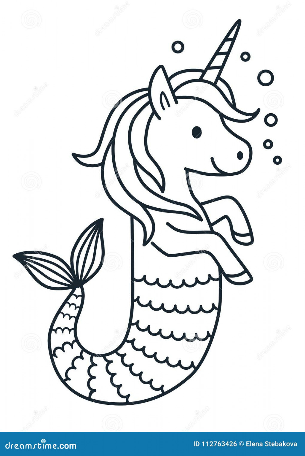 Cute Unicorn Mermaid Coloring Page Cartoon Illustration