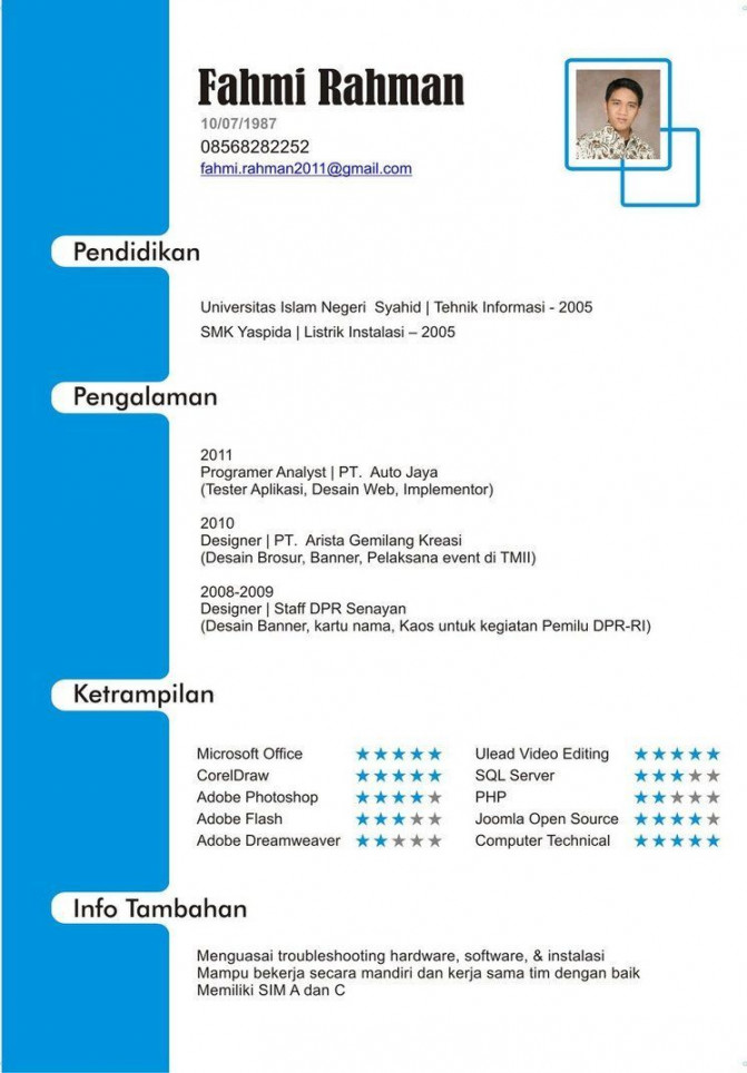 Cv Template Bahasa Indonesia - Resume Format  Creative cv