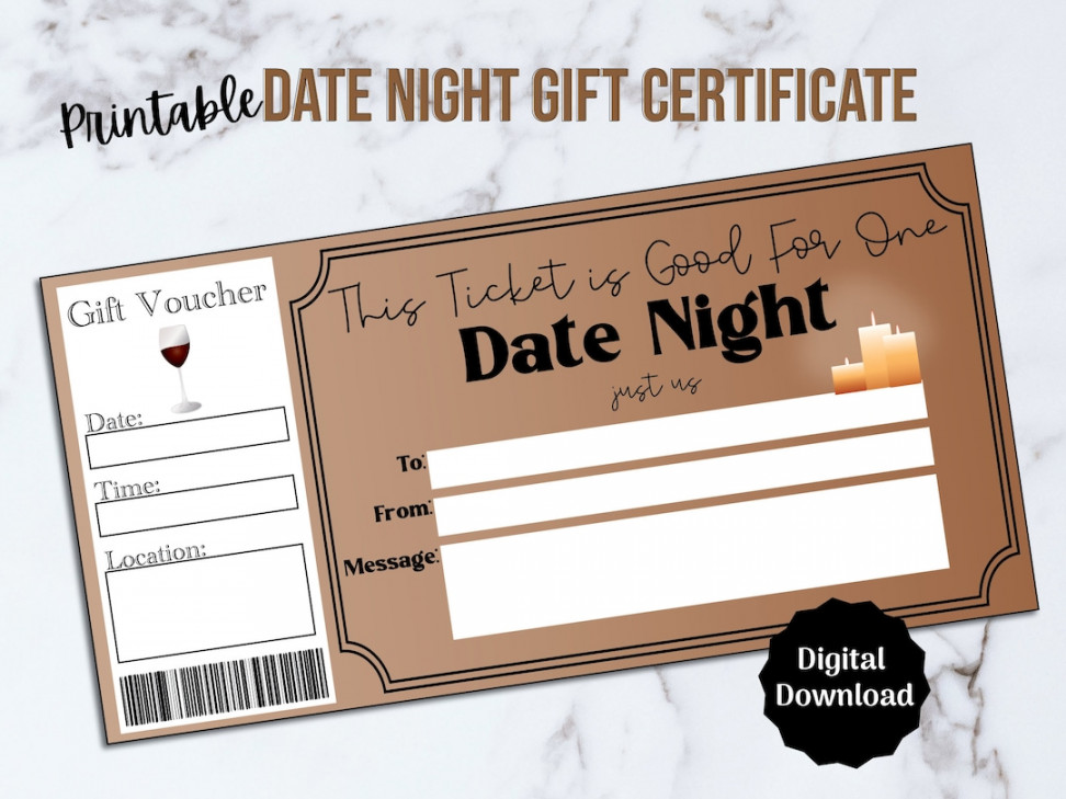 Date Night Gift Certificate Voucher for Couple Printable Date - Etsy