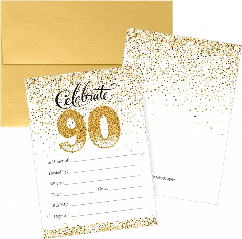 DISTINCTIVS th Birthday Party Invitations - White and Gold -  Cards  with Envelopes