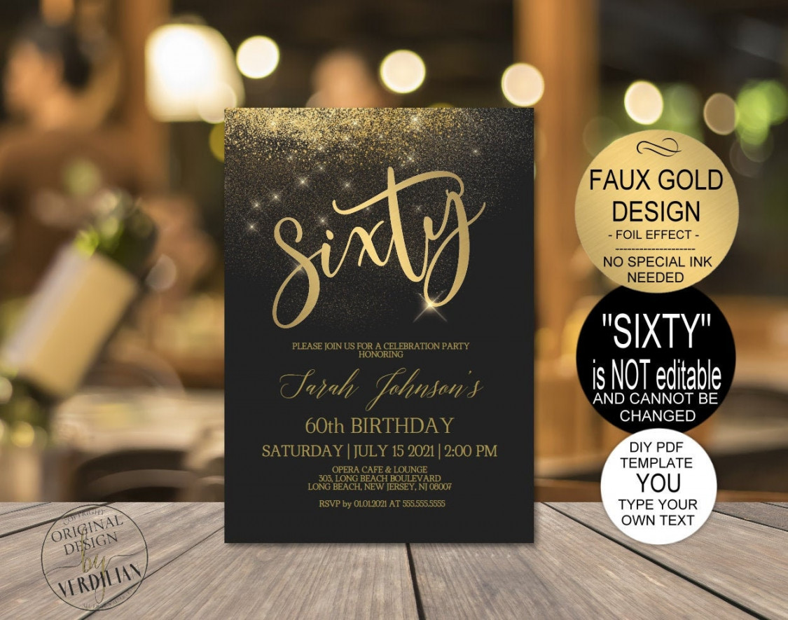 DIY th Birthday Invitation Template Gold Birthday Party - Etsy