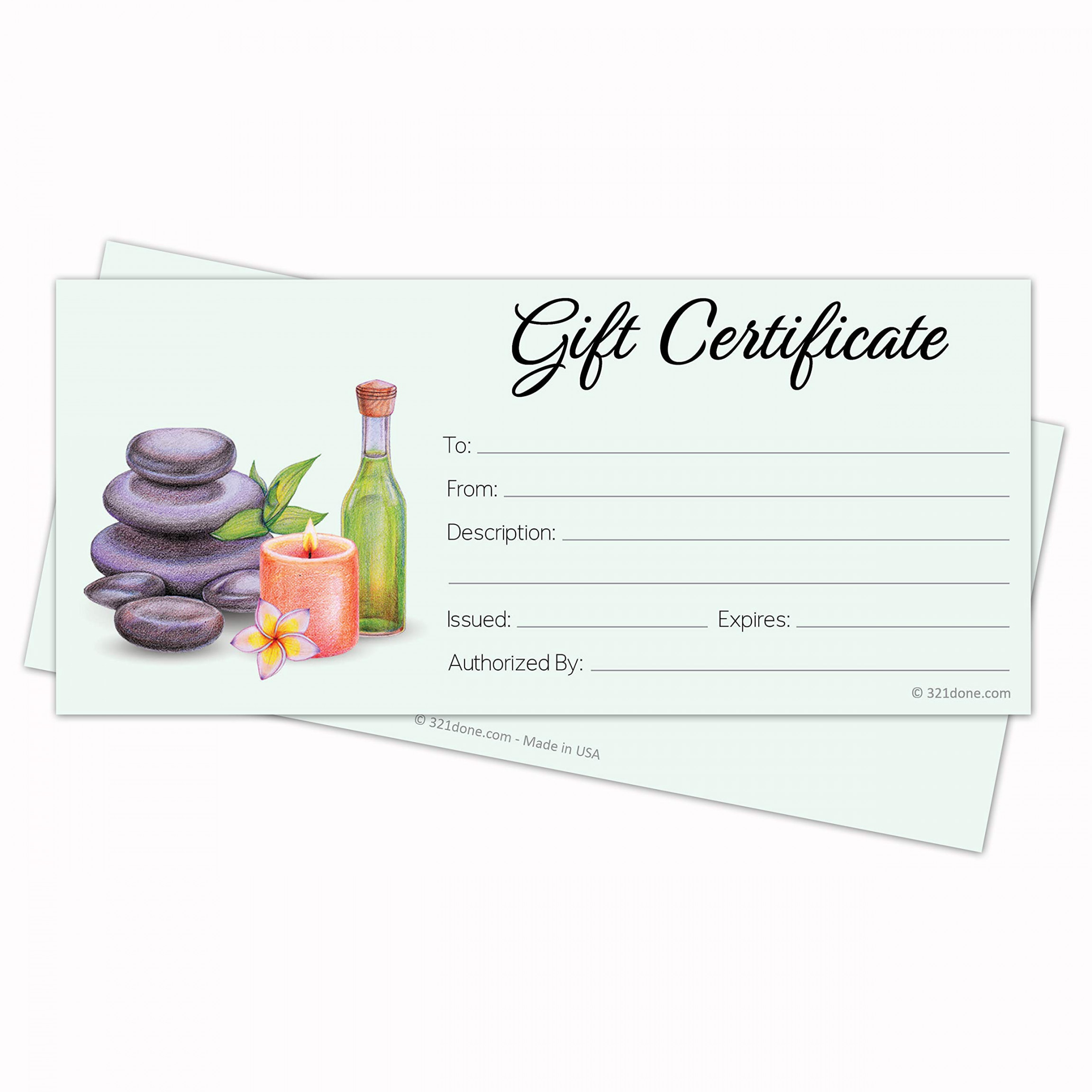 Done Spa Gift Certificates (Set of ) x Inches Blank for