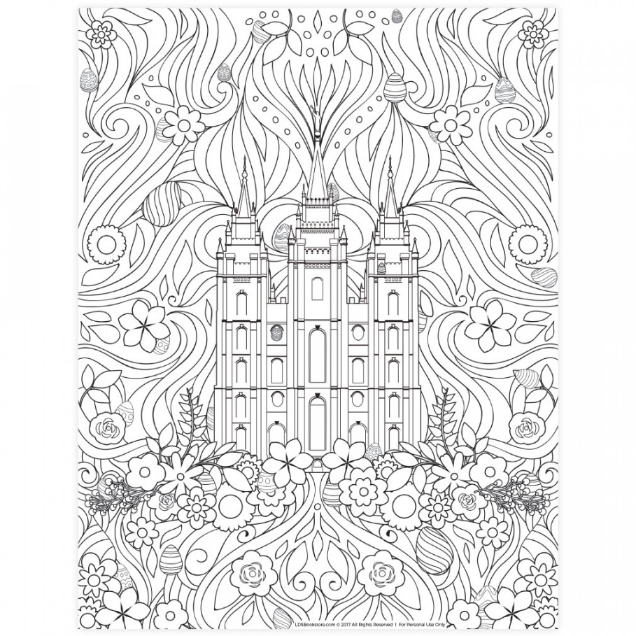 Easter Salt Lake Temple Coloring Page - Printable in LDS Coloring