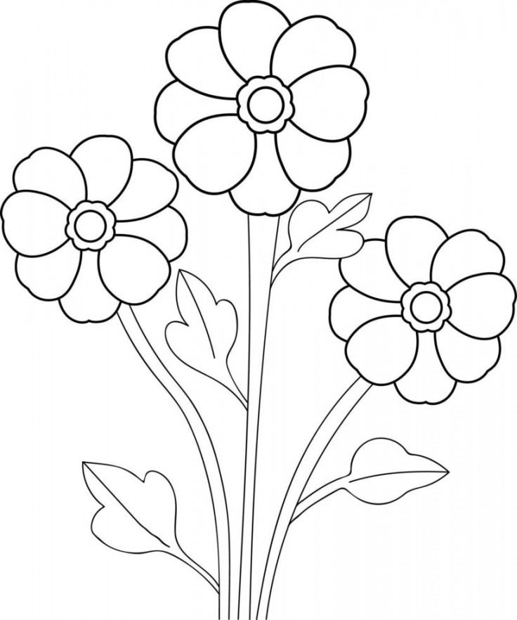 Easy flower coloring pages, wildflowers flower drawing for kids